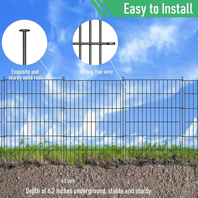 10 Panels Garden Fence Dog Fence Outdoor for Yard,40in H x 23.6ft L Rustproof Metal Fencing with Ground Stakes|No Dig Temporary Animal Proof Containment for Pets/Rabbits|Durable Patio Security Panels