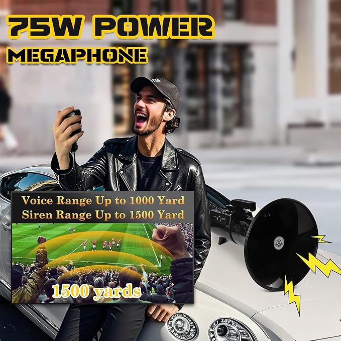 My Mealivos75W 2000 Professional Yard Sound Range Heavy PA Bullhorn Megaphone Speaker, Adjustable Volume, Loud Hand Held Megaphone, Outdoor Activities, Coaching, Football, Baseball, Hockey…