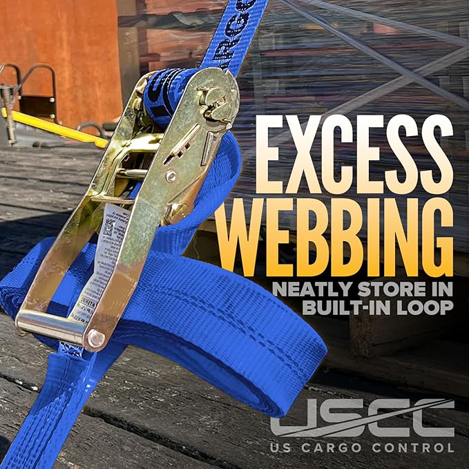 US Cargo Control Flat Hook Ratchet Straps 2 Inch X 30 Foot (10-Pack), 10,000 LBS Break Strength, Blue Heavy Duty Ratchet Straps with Black Flat Hooks, Tie Downs for Flatbed Trailer