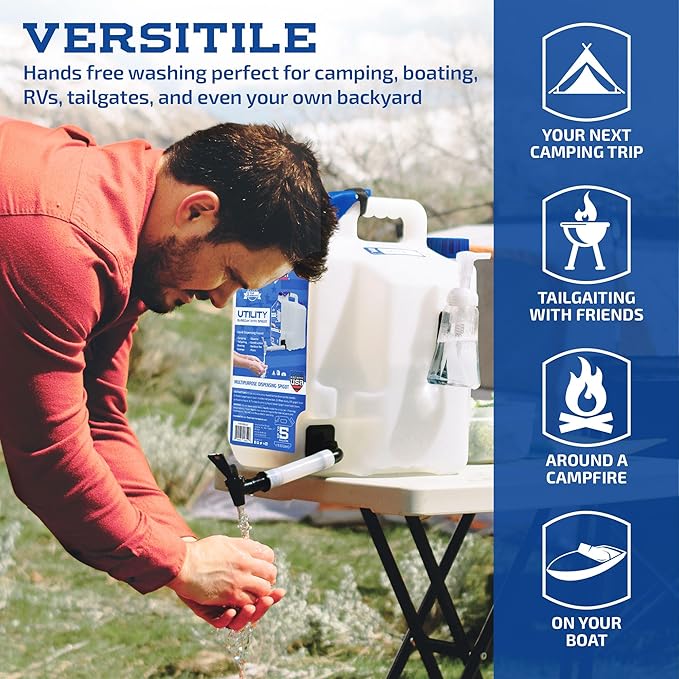 Surecan Portable Camping Water Station - Versatile 5 Gallon Water Utility Tank with a Rotating Spigot, Ideal Camping Water Container (White, SUR5SU1)