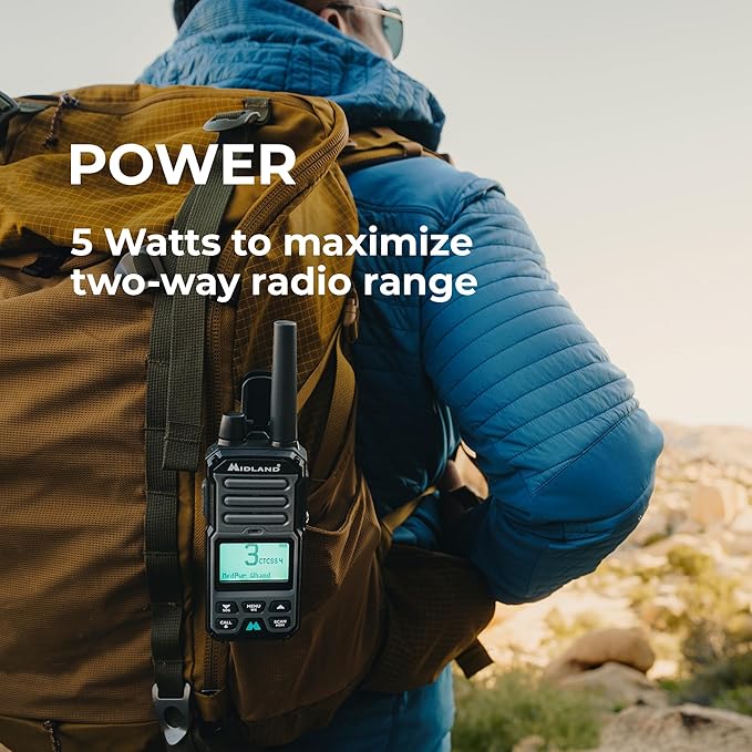 Midland GXT67 PRO 5W GMRS Radio - Two-Way Midland Walkie Talkie - Repeater Capable, IP67 Waterproof, Active Noise Canceling, Hands-Free Operation, 99 Channels, 16-Hour Battery -1 Pack