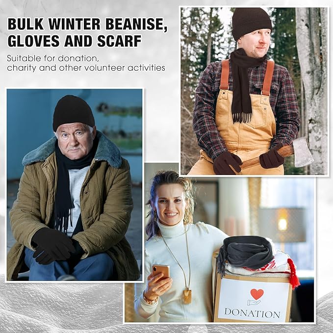 Unittype 300 Pcs Winter Homeless Care Supplies Bulk - Beanies Caps Gloves Scarves Set for Community Charity Church Donation
