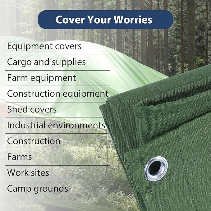12’x16’ Canvas Tarps Heavy Duty Waterproof Tarpaulins with Aluminum Grommets,UV Resistant, 22Mil Multipurpose Drop Cloth, 14oz Durable Cover Sheet for Outdoor and Indoor Use with Ropes.
