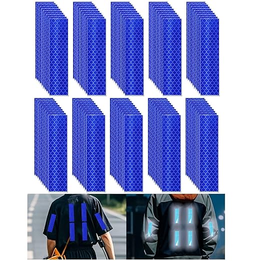 Non Fading Blue Reflective Stickers 1 inch X 4 inch, Outdoor Waterproof High Visibility Warning Safety Adhesive Reflector Tape (100 Pcs)