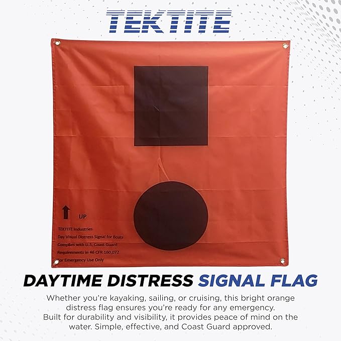 TEKTITE® Daytime Distress Signal Flag for Boats – Coast Guard Approved – SOS Orange Visual Safety Cloth Signal – Marine Boat Accessories – Boating, Signal, and Folding Flags - Made in USA