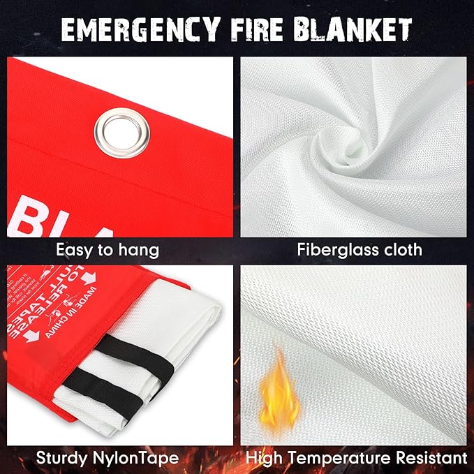 Moukeren Fire Blanket Fire Emergency Blankets for Home Kitchen, Survival Safety Flame Suppression Fiberglass Fireproof Flame Retardant for Fireplace Car Office Camping