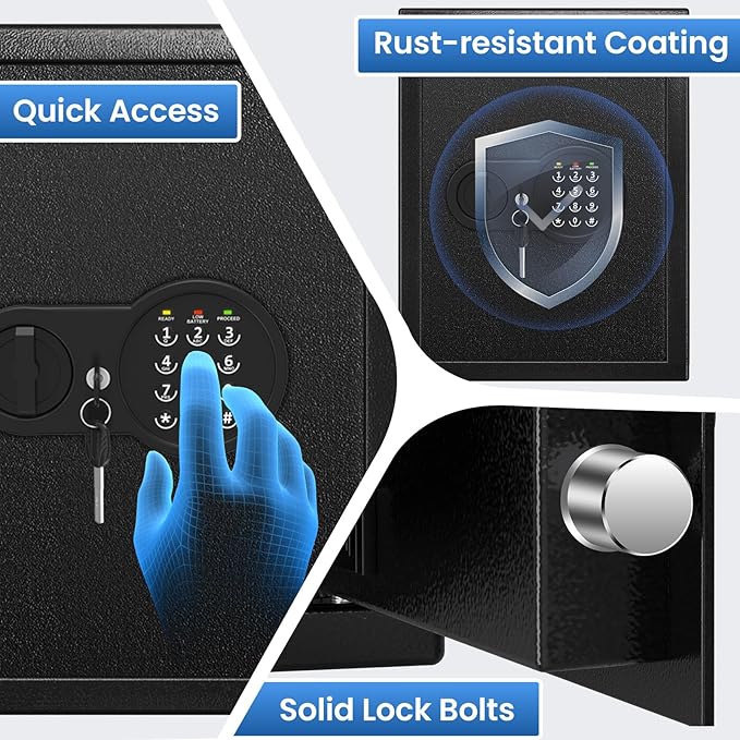 2.0 Cuft Safes with Fireproof Bag and Removable Shelf, Home Safe with Keys & Pass Code & Wall Mount Kits, Security Document Safe for Home, Hotel, Office, Valuables, Money, 13.7''W×12.1''D×17.6''H