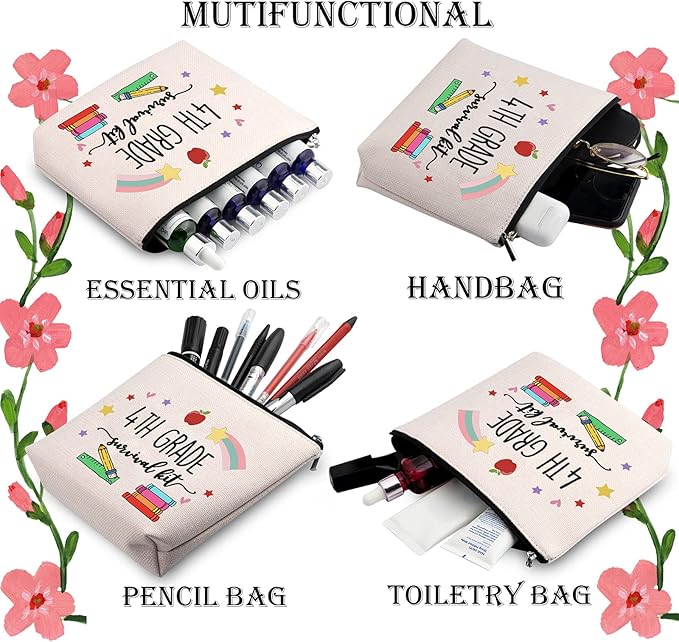 WCGXKO 4th Grade Teacher Gift 4th Grade Survival Kit Zipper Pouch Makeup Bag (survival kit 4th Grade)