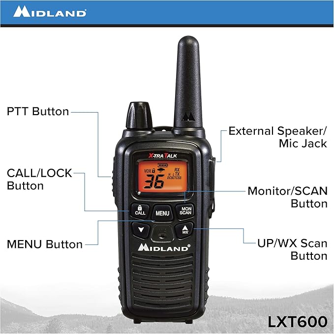 Midland LXT600VP3 36 Channel FRS Two-Way Radio - Up to 30 Mile Range Walkie Talkie - Black (Pack of 6)