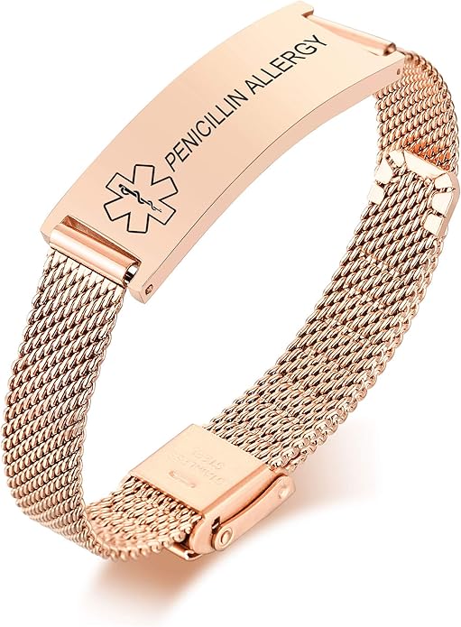 VNOX Medical Alert Bracelets for Men & Women Kids with Free Engraving Adjustable Stainless Steel Mesh Emergency Medical ID Bracelets Wristband
