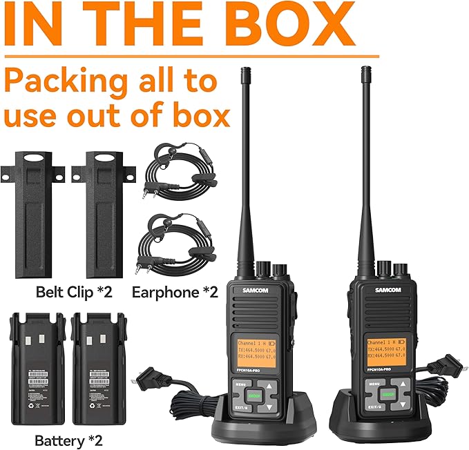 SAMCOM FPCN10A-PRO Long Range 2 Way Radios, Rugged Two-Way UHF Radio Walkie Talkies,Custom Channel Names, Group Call, Voice Playing for Construction,Commercial, Schools, Security (2 Pack)