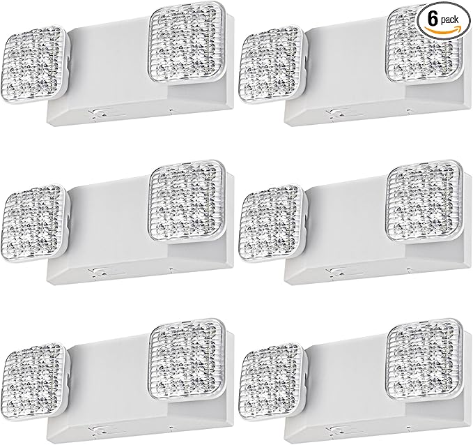 Emergency Light, LED Emergency Lighting with Battery Backup, 2 Adjustable Heads, Commercial Emergency Lights Combo for Business, 120V/277V AC, UL Listed, 6 Pack