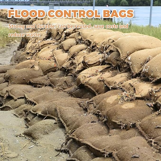 10-Pack Reusable Sandless Flood Barriers, 16x24 in Heavy-Duty Burlap Bags, Expands to 44 lbs for Home, Garage, Basement, or Tent Use