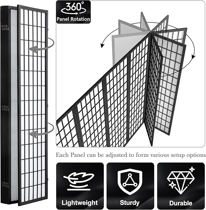 WelFurGeer 4 Panel Shoji Screen Room Divider, Folding Privacy Screens, Room Partitions and Dividers, Decorative Room Dividers, Wall Dividers for Room Separation, Japanese Room Divider for Home (Black)