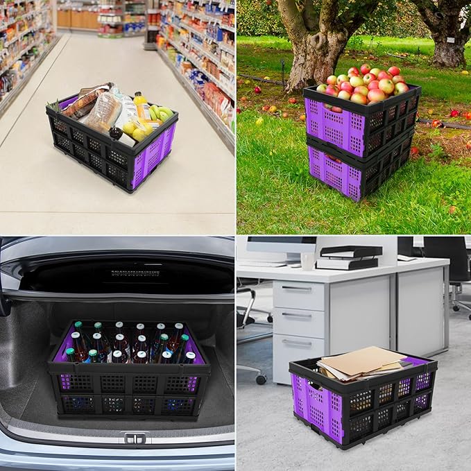 FAHKNS 60L Collapsible Milk Crates for Storage: Stackable & Portable Basket Foldable Plastic Crates for Office, Home, Garage
