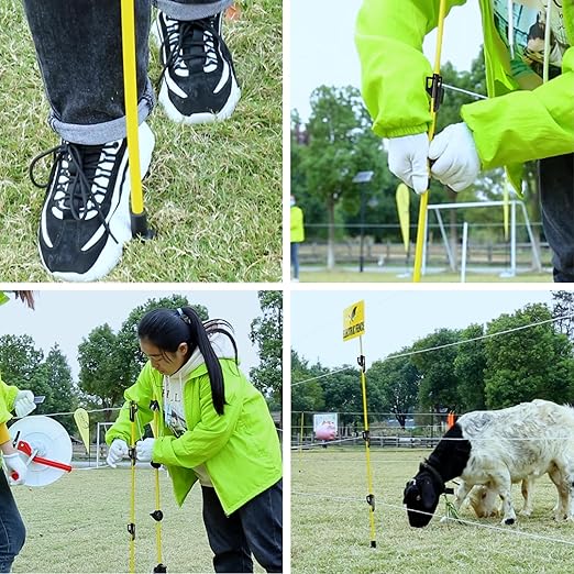 48 inch Electric Fence Posts Step in Fiberglass Insulated Plastic Electric Fence with Post, Electric Fence Stakes for Dogs, 50 Pack