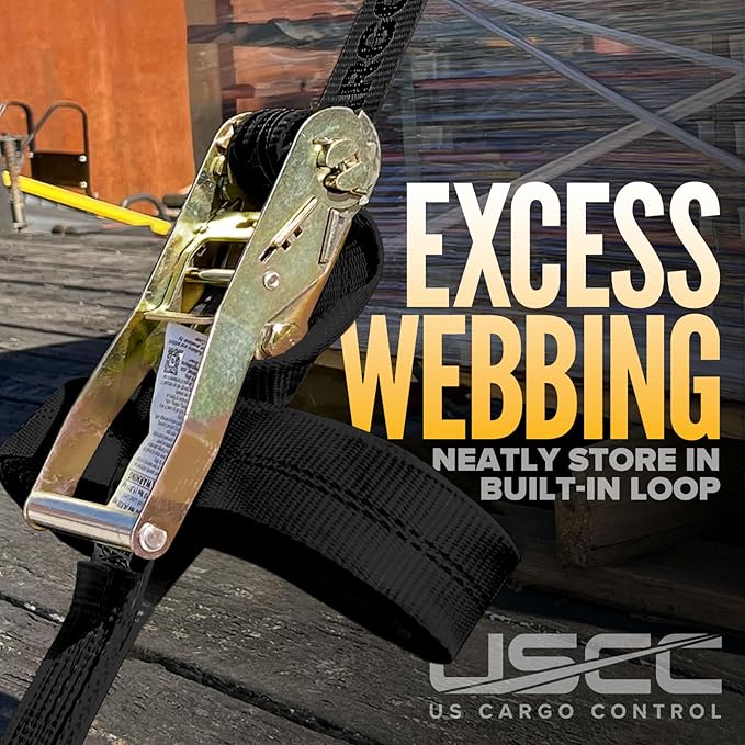 US Cargo Control Flat Hook Ratchet Strap 2 Inch X 30 Foot, 10,000 LBS Break Strength, Black Heavy Duty Ratchet Straps with Black Flat Hooks, Red Tie Downs for Flatbed Trailer