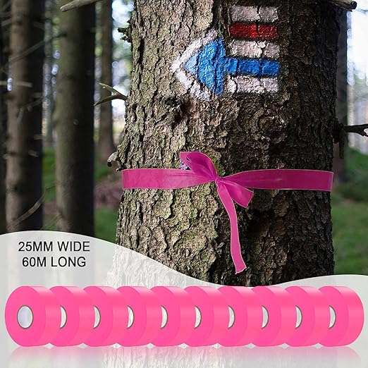 10 Pack Pink Flagging Tape, Non-Adhesive Plastic Ribbon Neon Marking Roll, 1inch*2000ft, Marking Tape for Tree Marking, Hunting, Boundaries and Hazardous Areas,Trail Marking