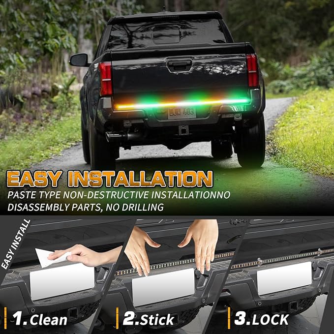 XRIDONSEN 48 inch Truck Amber Green Tailgate Strobe Lights Strip Rear Window Lights 288 LED Tail Emergency Light Bar Flashing Warning Hazard Safety for Plow Trucks Construction Vehicles Pickup Trailer
