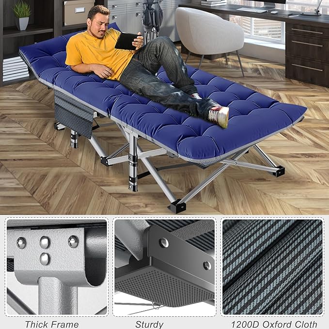 ABORON Heavy-Duty Folding Guest Bed for Adults, 500lb Capacity, Portable Extra Cot with 1249D Double Layer, Ideal for Indoor Guest Stays & Temporary Home Use