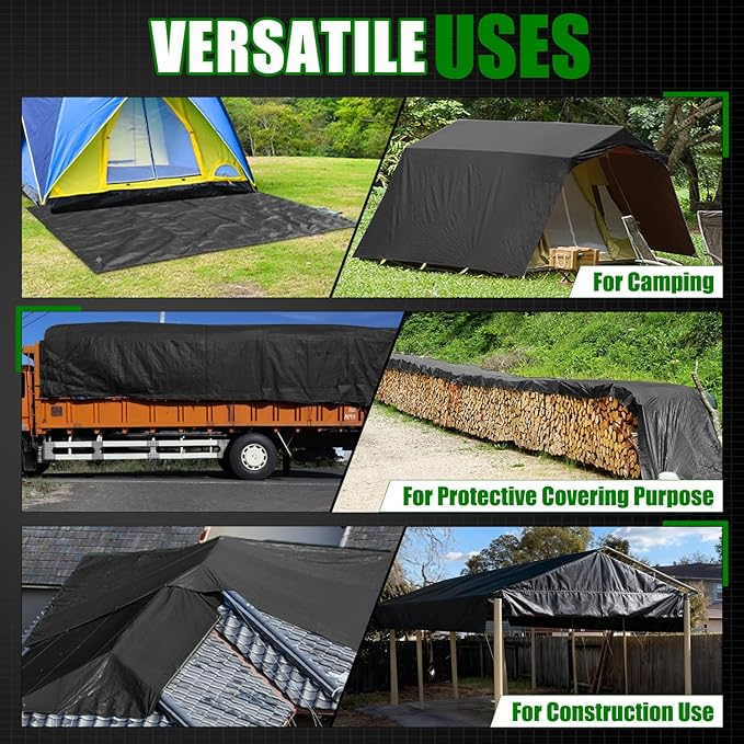 Sunvigor Tarp Waterproof 10x20Ft, Extra Thick 14 Mil Heavy Duty Tarp Cover, Tear & Fade Resistant, Outdoor Tarps with Brass Grommets and Reinforced Edges for Roof, Camping, Patio, Boat (Black/Brown)