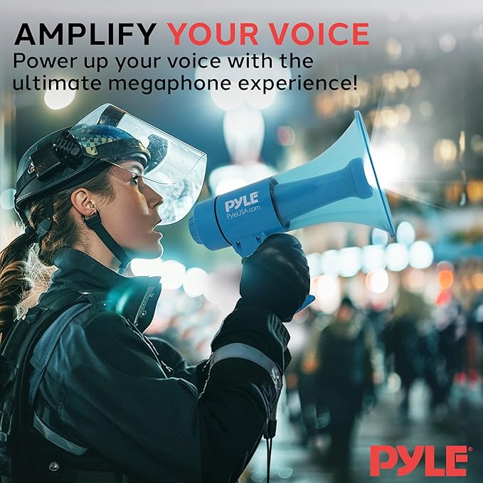 Pyle 40W Megaphone Bullhorn Speaker, Rechargeable Battery with Siren, LED Lights, Adjustable Volume, and 1000+ Yard Projection Range, Waterproof IP-X5, Ideal for Crowd Control & Indoor/Outdoor Events
