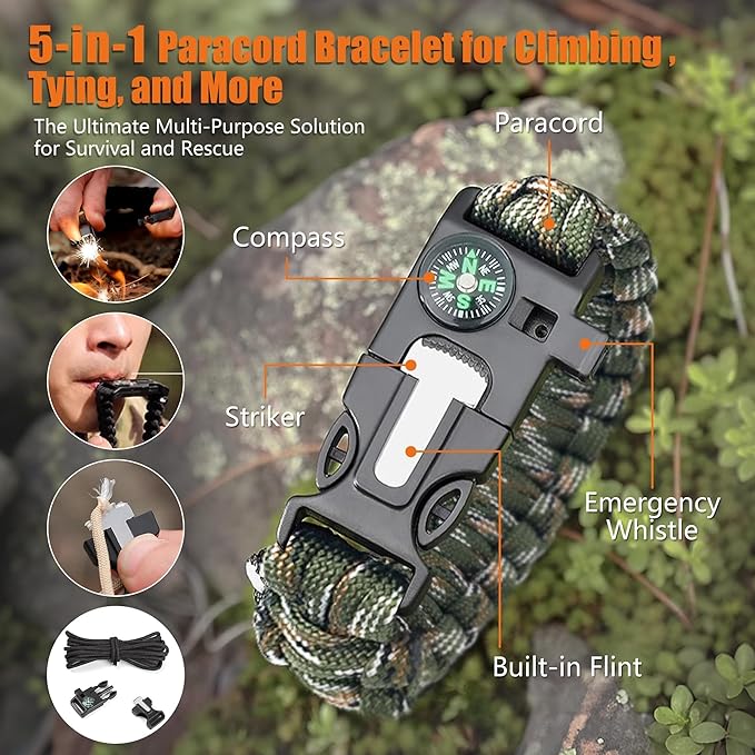 Emergency Radio Hand Crank Solar, 10000mAh/37000mWh Emergency Weather Radio, Hand Crank Solar Radios with NOAA/AM/FM, Rechargeable Headlamp, Thermal Blanket, Survival Bracelet, for Home & Outdoor