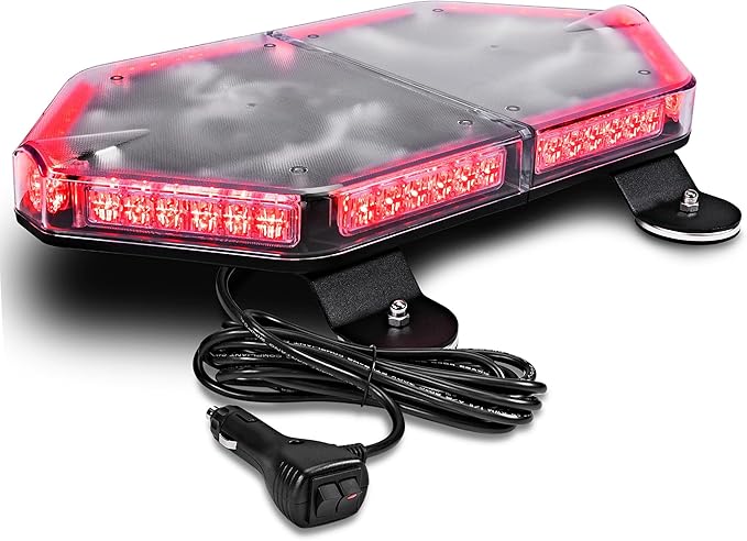 LAMPHUS NanoFlare NFMB56 17" 12V 56W RED LED Strobe Mini Light Bar [Magnet/Permanent Mount] Roof top Rotating Safety Flashing Emergency Warning Beacon Lightbar for EMS Firefighter Vehicle