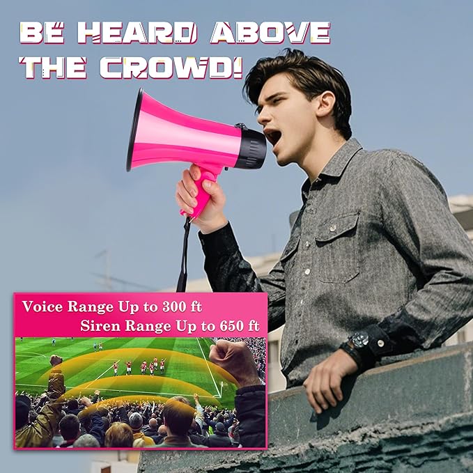 MyMealivos Portable Megaphone Bullhorn 20 Watt Power Megaphone Speaker Voice and Siren/Alarm Modes with Volume Control and Strap (Deeppink)…