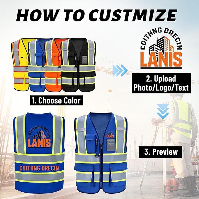 Reflective Safety Vest, High Visibility, Custom Logo for Construction, Roadwork, Traffic, Emergency Use