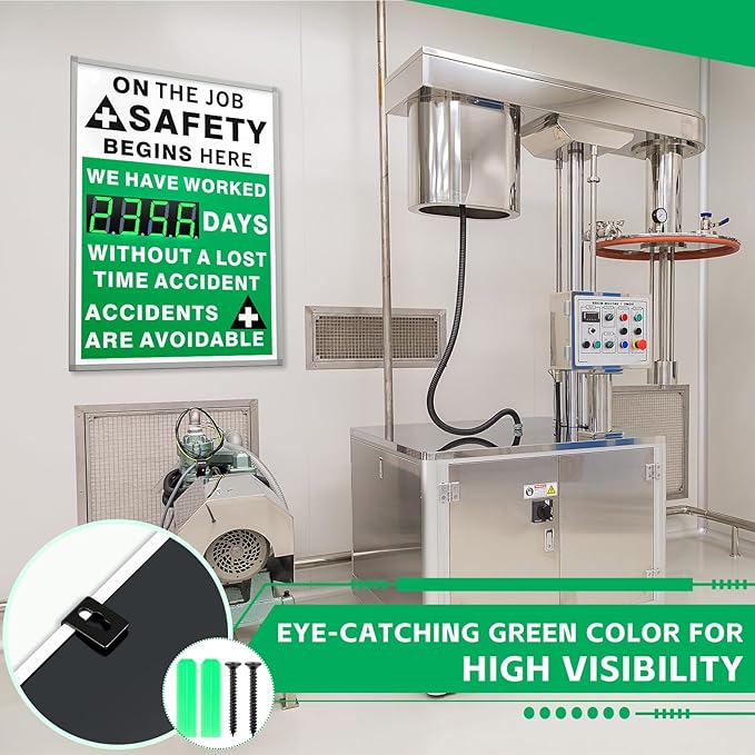 Days Safety Is The Priority Without Accident Sign Electronic Safety Scoreboard 28" x 20" with Remote Control Safe Scoreboard Sign Days Without a Lost Time Accident Are Avoidable(English Style)