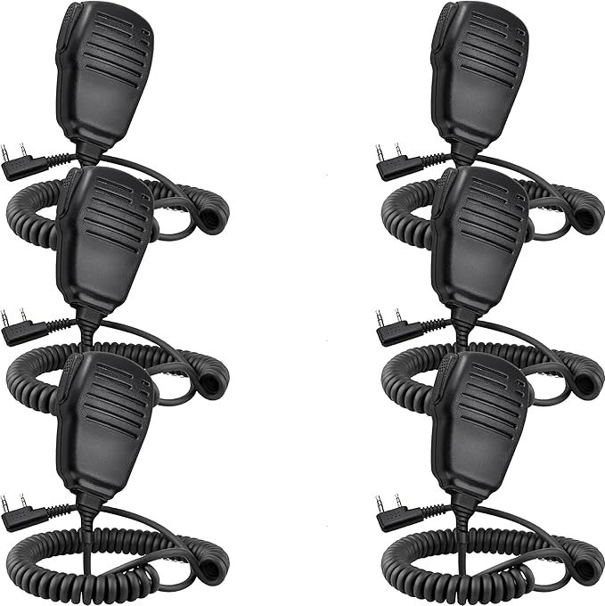 SAMCOM Speaker Mic for Two Way Radios, 2 Pin K Type Walkie Talkies Shoulder Mic with Reinforced Cable, 2-Way Radio Handheld/Wearable Microphone for FPCN30A FPCN10A Radio, 6 Pcs, Black