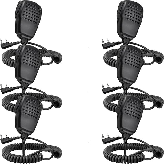 SAMCOM Speaker Mic for Two Way Radios, 2 Pin K Type Walkie Talkies Shoulder Mic with Reinforced Cable, 2-Way Radio Handheld/Wearable Microphone for FPCN30A FPCN10A Radio, 6 Pcs, Black