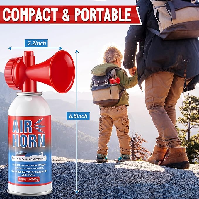 3 Pack Large Air Horn for Safety 3.5oz, 122dB Very Loud Marine Air Horn for Boat, Coast Guard Approved, Great for Boat & Marine Safety, Sporting Events, Travels, Hiking (Red)