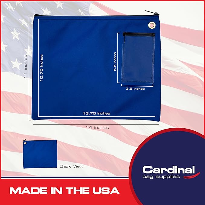 Interoffice Transit Mailbag, Canvas Envelope, Grommet for Padlock & Zip Tie, Large Zipper Pouch, Sack for Documents, 14 x 11 inch (Royal Blue)
