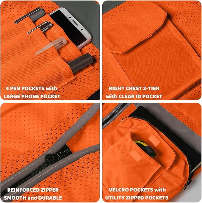 BeautyWill 10 Pack Custom Logo Safety Vest ANSI Class 2 High Visibility Reflective Vest Personalized Construction Vest Bulk
