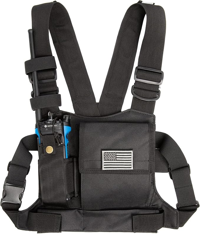 LUITON Radio Chest Harness with Reflective Strips Shoulder Holster Radio Vest Holder Two Way Radio Vest Rig Walkie Talkie Case with Front Pack Pouch for Motorola/Midland/Baofeng/Retevis