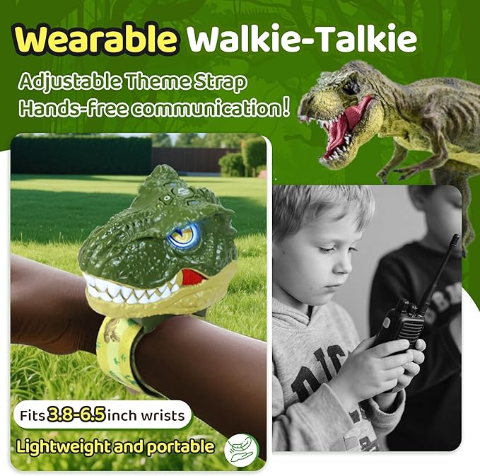 Vvinca Dinosaur Walkie Talkies for Kids 2 Pack, T-Rex Dinosaur Toys 3-12 Year Old Boys Birthday Gift, Kids Toys Boys 3-5 -5-7 8-12, Adjustable Strap 1000FT Range for Outside, Camping, Hiking