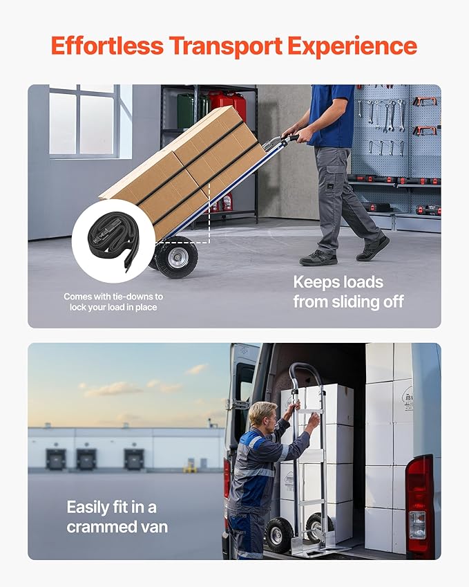 VEVOR Aluminum Hand Truck, Heavy-Duty Hand Truck Dolly with Non-Slip Wheels & Handle, 500 LBS Aluminum Alloy Portable Trolley Dolly with Tie-Down Strap for Moving Home, Office, Warehouse