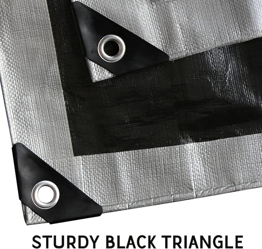 STARPYNG-12 Mil Silver/Black 6x8 Feet Tarp-Heavy Duty Poly Tarp-Cover,Waterproof, UV Resistant, Weather Resistant, Cover Cars, Boats, Courtyards,Camping