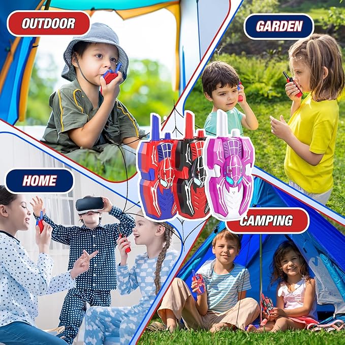 Walkie Talkies for Kids Long Range, Kids Walkie Talkies 3 Pack, Spider Toys for Boys 3-4 4-6 6-8 Outdoor Camping 2 Way Radio Toy, Birthday Toys for Ages 3-4 5-7 8-13 (3PCS)