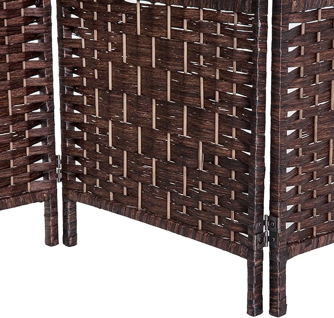 HOMCOM Room Divider, 4 Panel Folding Privacy Screen, 6FT Tall Portable Wicker Weave Partition Wall Divider for Bedroom, Home Office, Brown