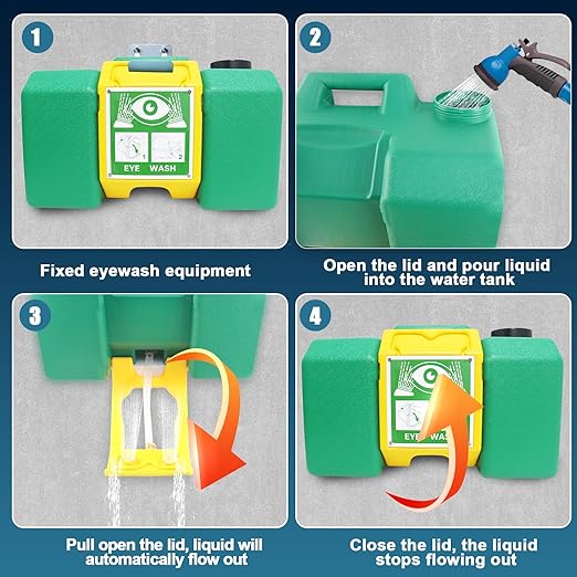 8 Gallon Eye Wash Station, Portable Eyewash Station OSHA-Approved, Wall Mounted Emergency Eyewash Station Kit with Dual Spray, First Aid Eye Wash Station for Factories, Laboratories(Green)