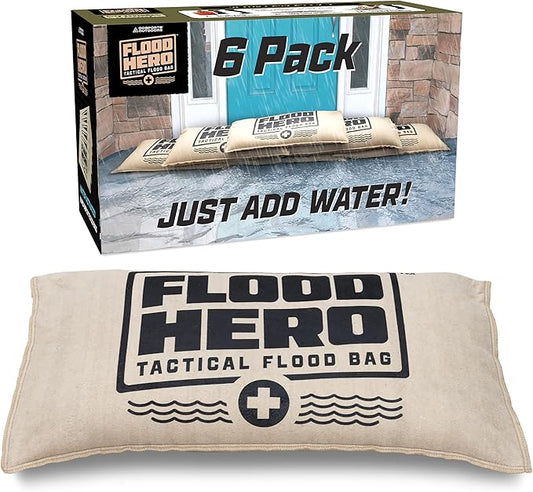 Flood Hero 2 x 1 ft Water Activated Sandbags - 6 Pack Flood Bag Barriers