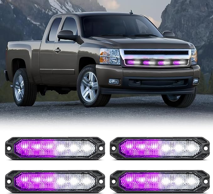 Nilight 6LED Emergency Strobe Lights 4PCS Ultra Slim Surface Mount Hazard Caution Light bar 12-24V Sync Feature Warning Flashing Light kit for Truck Car Vehicle ATV SUV UTV Purple and White