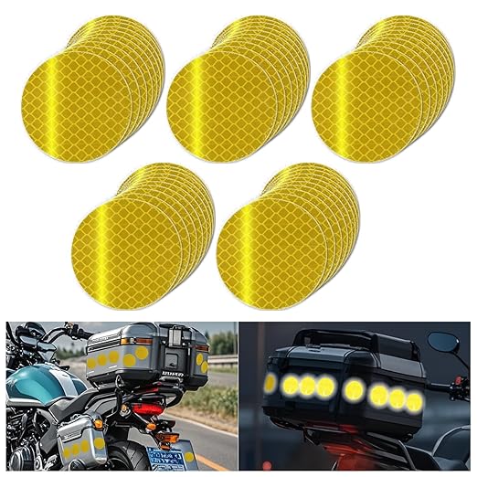 Non Fading Yellow Reflective Stickers 2-inch Diameter Round Reflector, Outdoor Waterproof High Visibility Warning Adhesive Tape (50 Pcs)