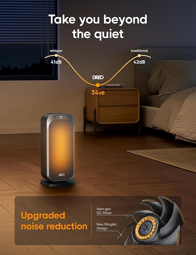 Dreo Quiet Space Heater, 1500W Portable Heaters for Indoor Use with Remote, 70° Oscillation, Fast and Safety Electric PTC Ceramic for Desk Office Bedroom, 12H Timer