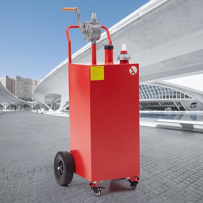 40 Gallon Fuel Caddy, Portable Gas & Diesel Storage Tank with Manual Pump, Fuel Caddy with 4 Wheels for Refueling Cars, Trucks, Lawn Mowers, ATVs, and Boats.