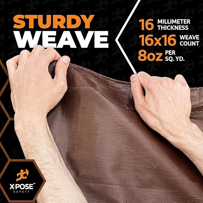 Super Heavy Duty Brown Poly Tarp 16' x 20' - Bulk Half Pallet (30 Pack) Thick Waterproof, UV Blocking Protective Cover - 16 Mil Thick Polyethylene - by Xpose Safety