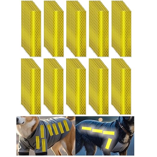 Non Fading Yellow Reflective Stickers 1 inch X 4 inch, Outdoor Waterproof High Visibility Warning Safety Adhesive Reflector Tape (100 Pcs)